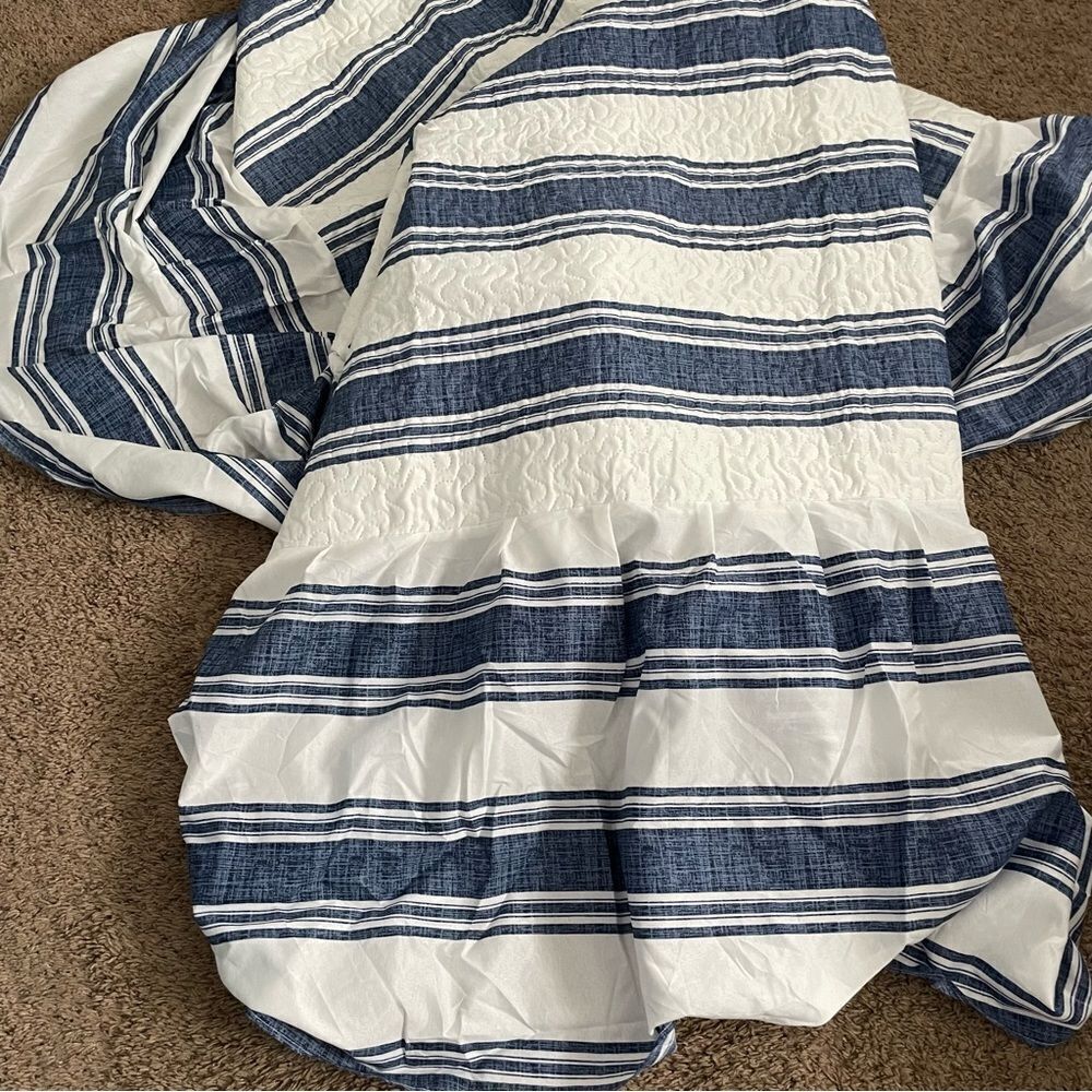 Beatrice home fashion bedding blue white ruffled stripe coverlet sham 3 piece